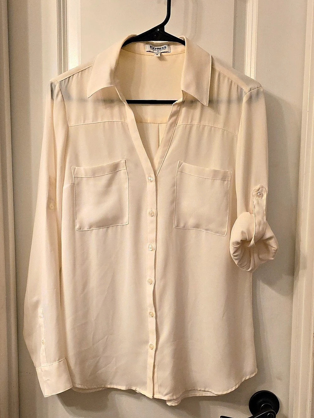 Express The Portofino Shirt Button Down Shirt in Cream Size Medium